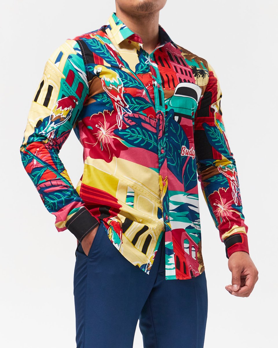 MOI OUTFIT-Tropical Printed Men Long Sleeve Shirt 27.90