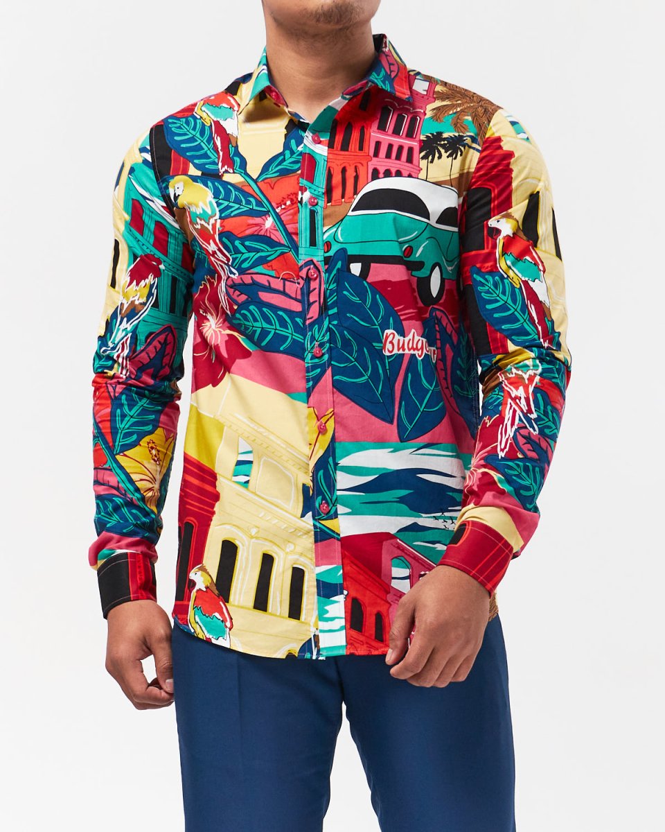 MOI OUTFIT-Tropical Printed Men Long Sleeve Shirt 27.90
