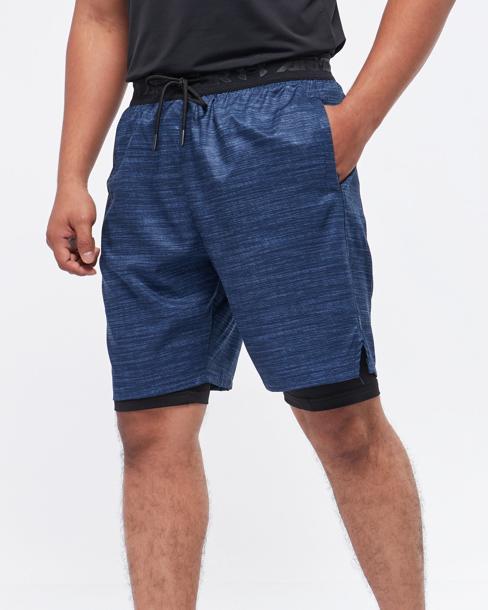 MOI OUTFIT-UA Stripes Over Printed 2 in 1 Men Sport Shorts 14.90